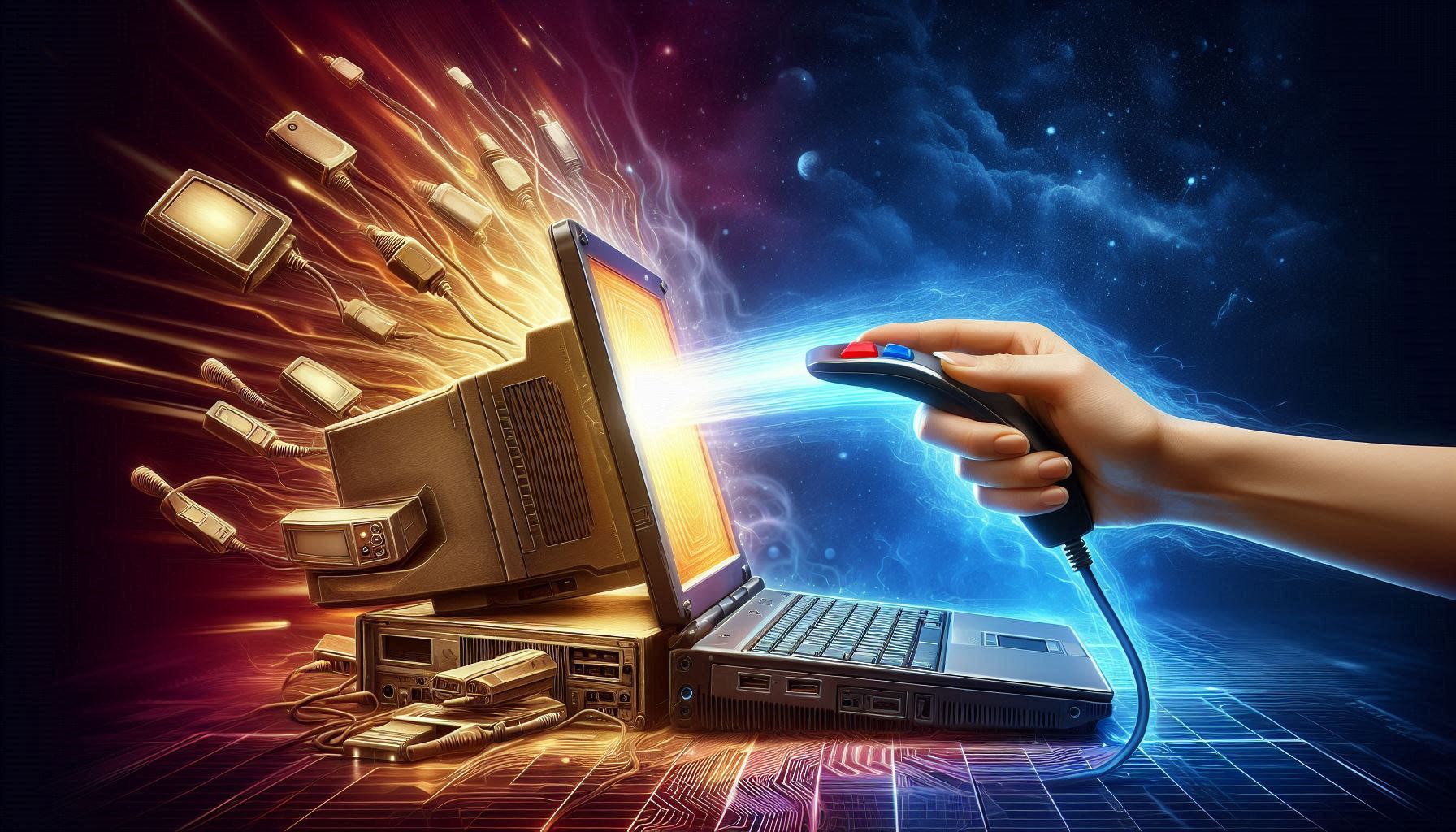 Wichtige digitale Kompetenzen für Mitarbeitende Computer mit Hand die in Richtung digitale Transformation zeigt