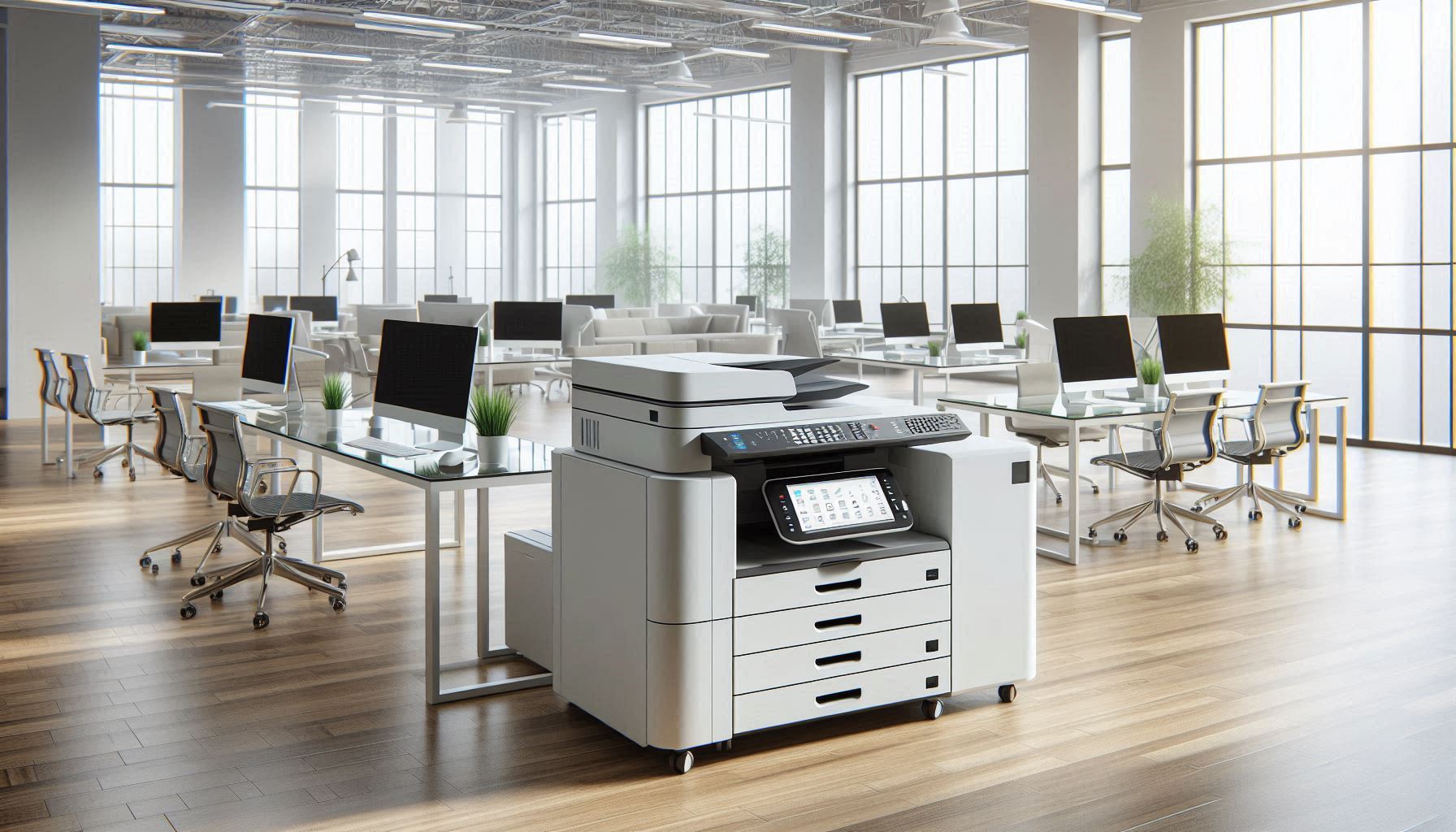 Ein moderner Drucker in einem Großraumbüro
