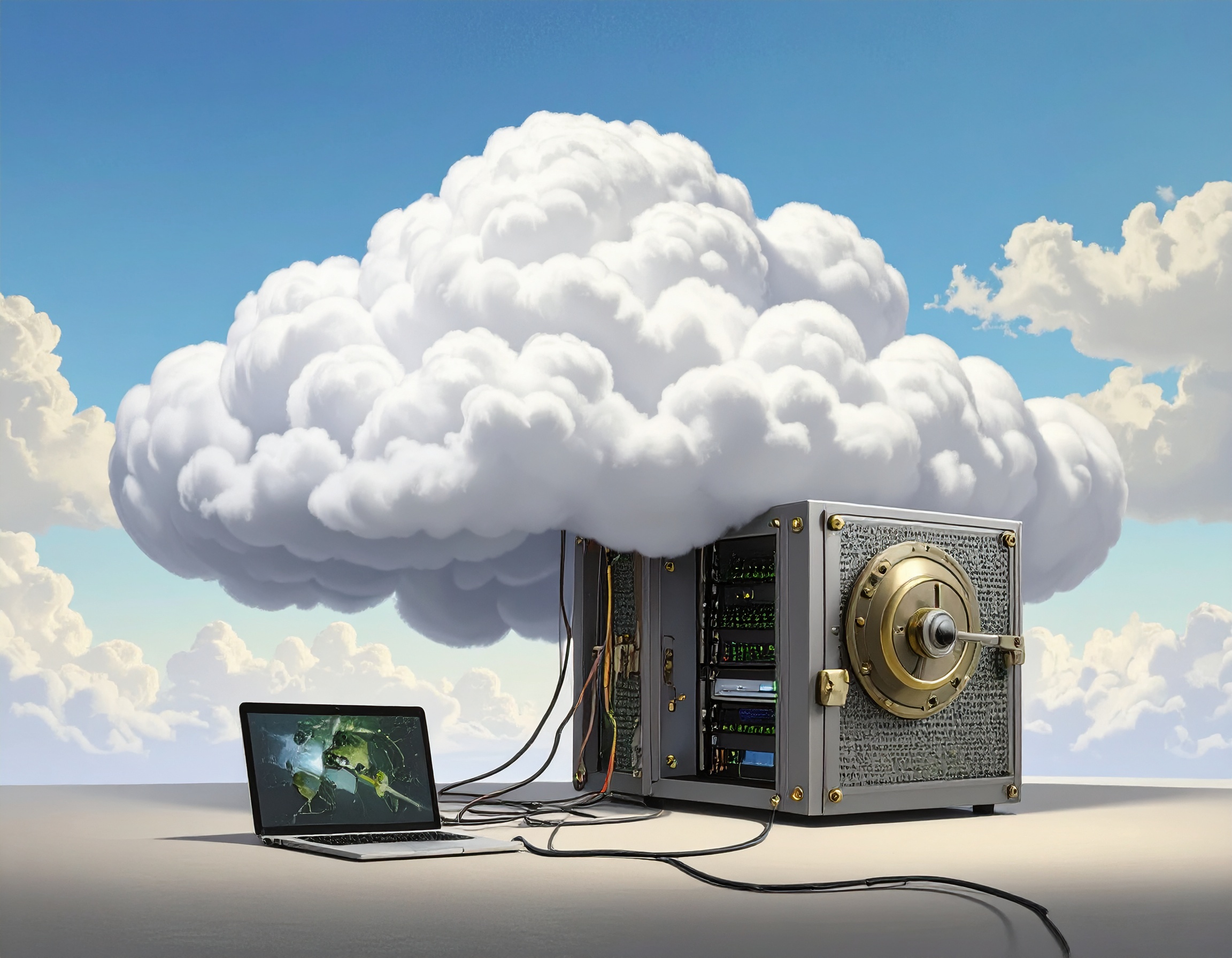 Cloud, die mit einem Tresor verbunden ist und den Cloud Speicher symbolisieren soll