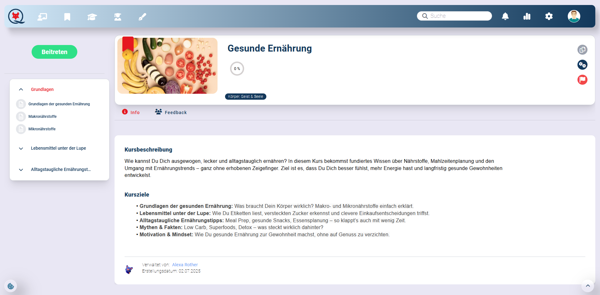 Screenshot Kursdetails in Q-Qualify