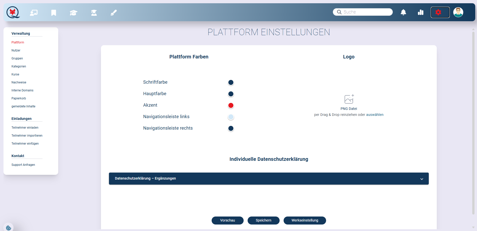 Screenshot Plattform Einstellungen in Q-Qualify