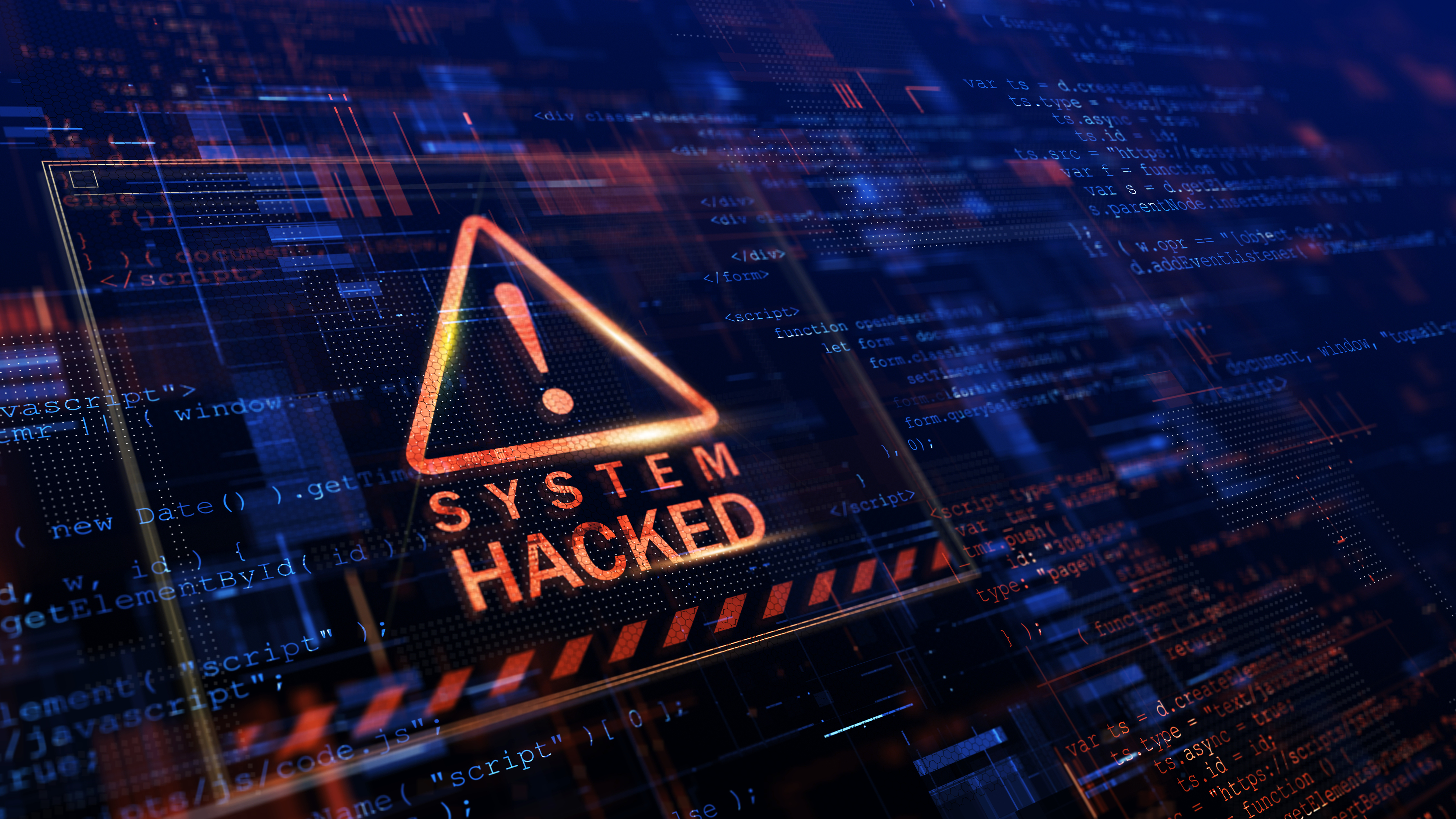 Warnanzeige eines IT-Security-Systems mit der Schrift System Hacked