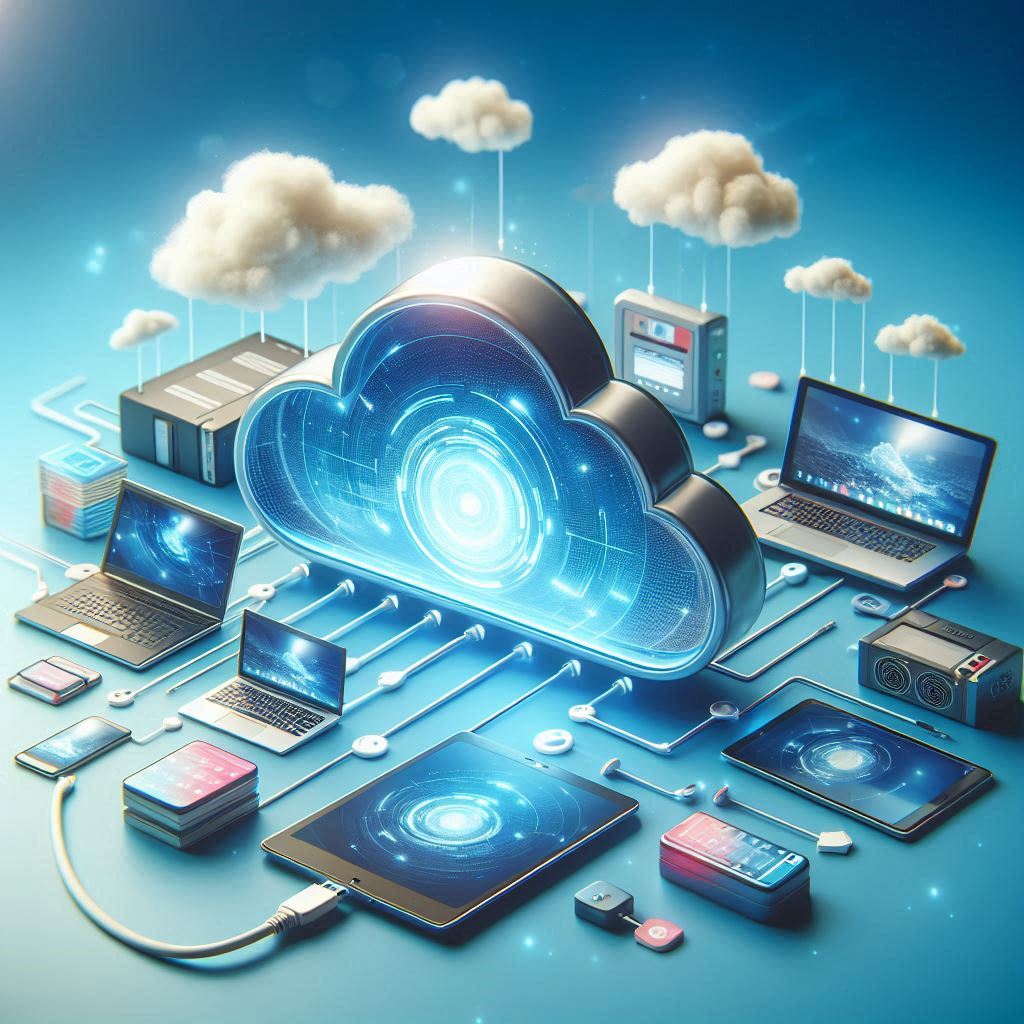 cloud backup wolke mit computern