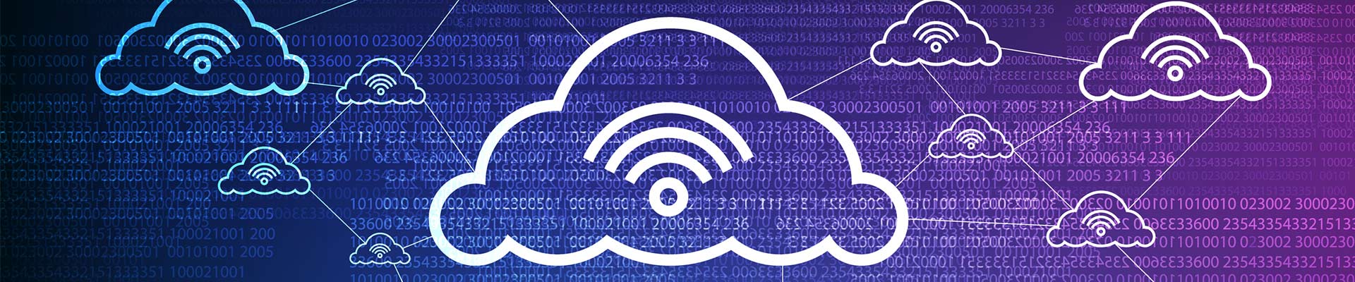 Notfall Connectivity Wolken mit WLAN Symbol auf blauem Hintergrund
