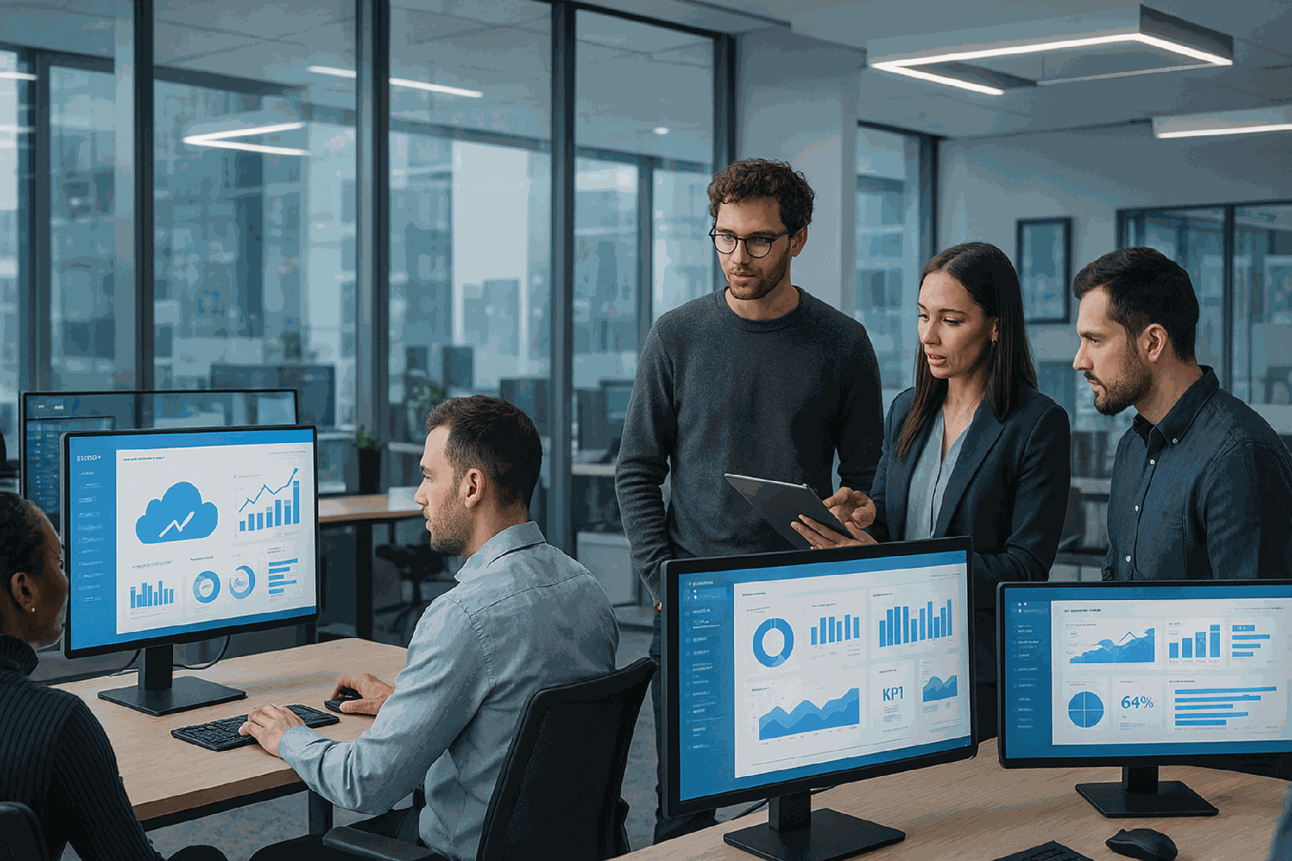 Cloud-basierte SaaS Architektur mit API-Verbindungen, Daten-Dashboards und Softwarelösungen für Unternehmen