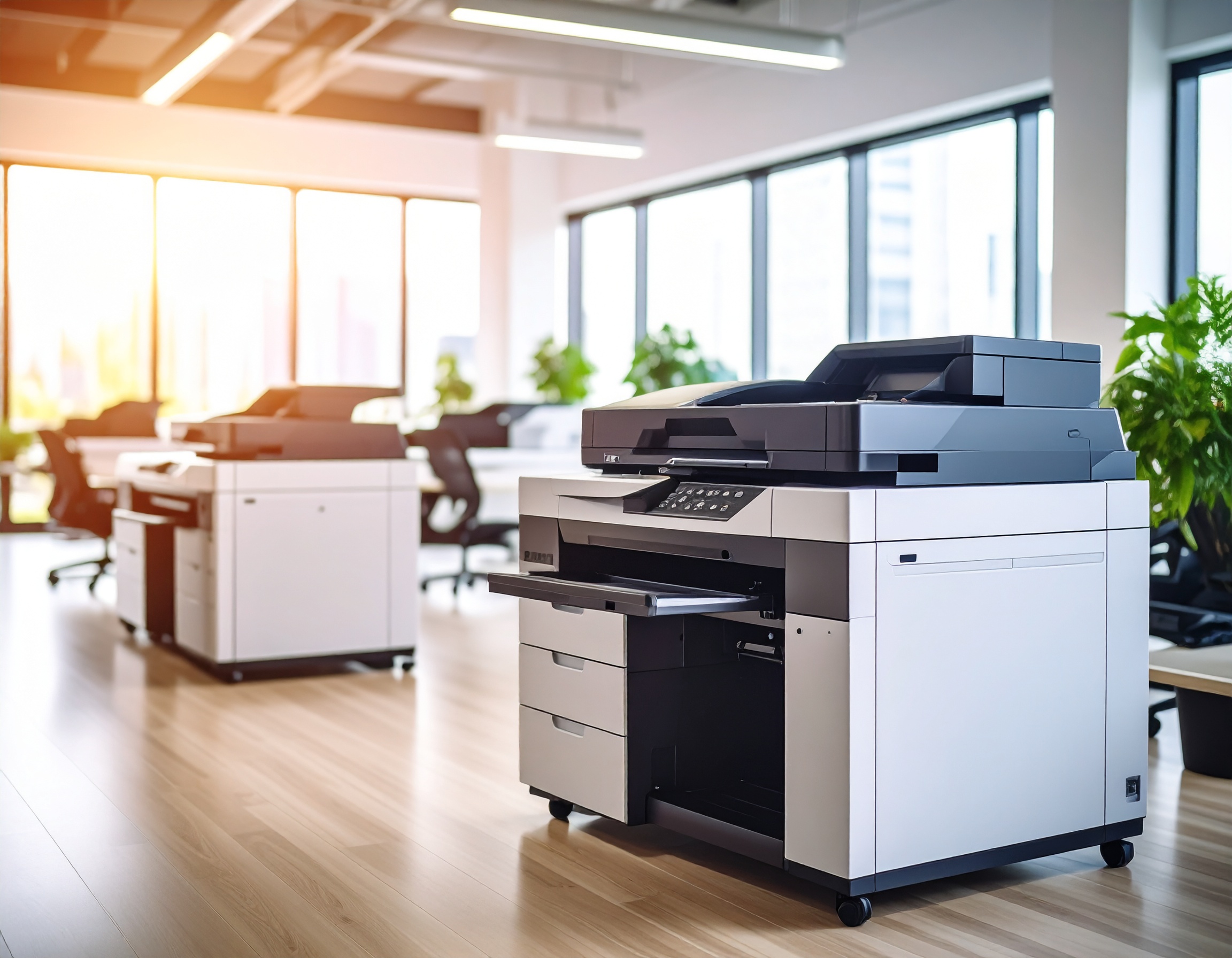 Moderner Bürodrucker in einem offenen, hellen Büro
