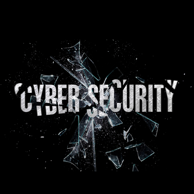 Cyber Security Schriftzug Cyber Security, als versprungenes Glas