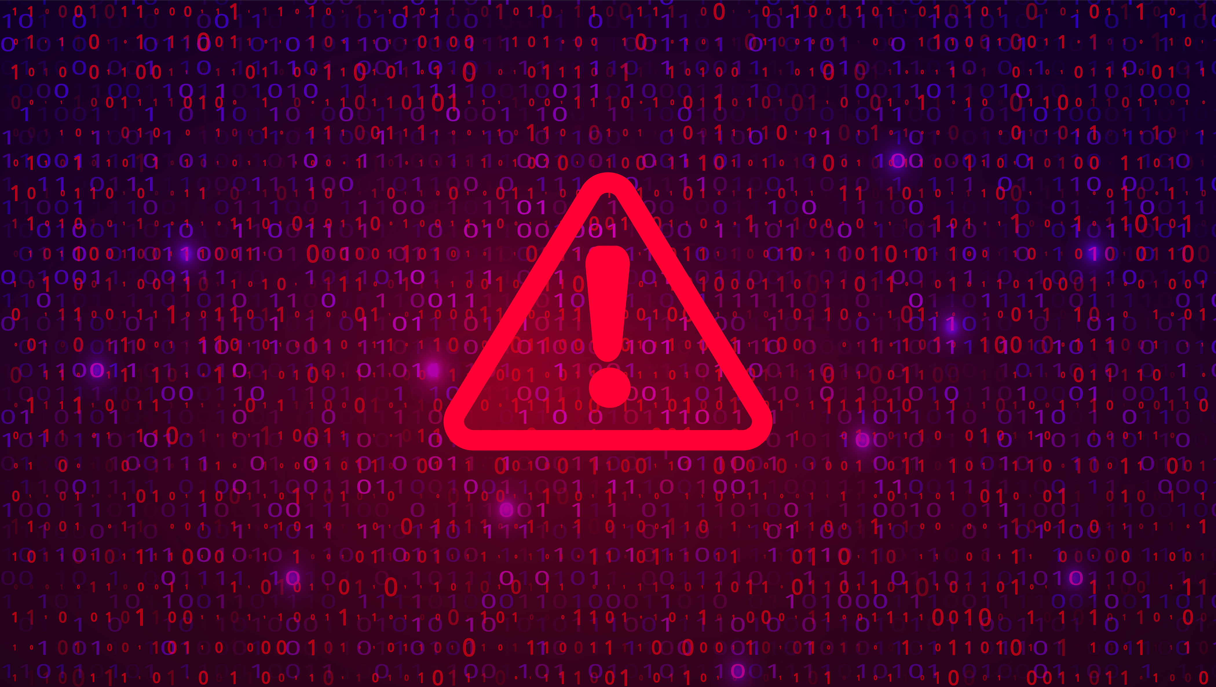 DIRT: Schnelle Hilfe bei einem Cyber-Angriff Rotes Warnzeichen mit Ausrufezeichen mittig, mit zahlreichen verschiedenen Codes in roter Farbe als Hintergrund