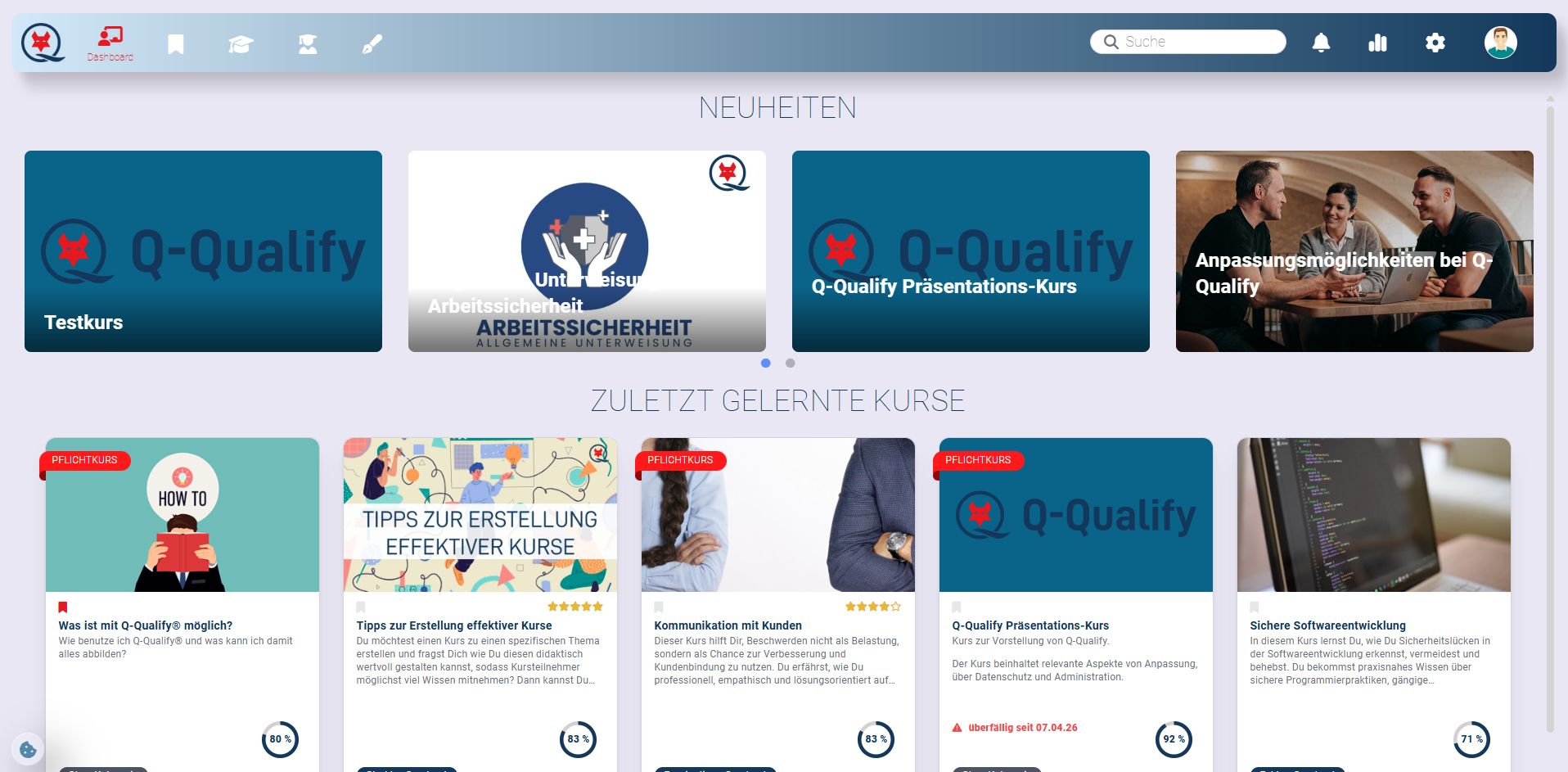 Screenshot Neuigkeiten in Q-Qualify
