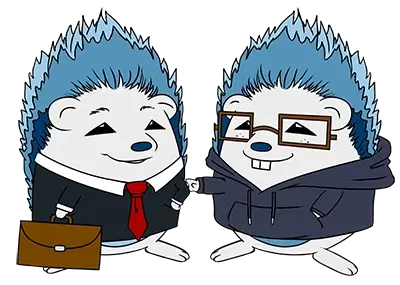 Vielfältig nutzbare Maschinenanbindung Zwei Igel die ein Geschäftsgespräch haben. Der linke Igel trägt einen Anzug, der rechte einen Kapuzenpulli und eine Brille