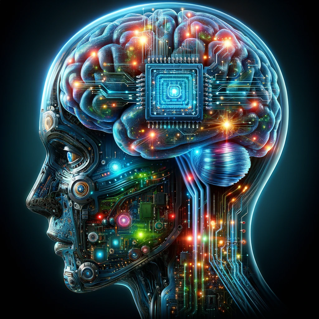 Künstliche Intelligenz KI-generiertes Bild mit einem stilisierten Gehirn und einem Computerchip