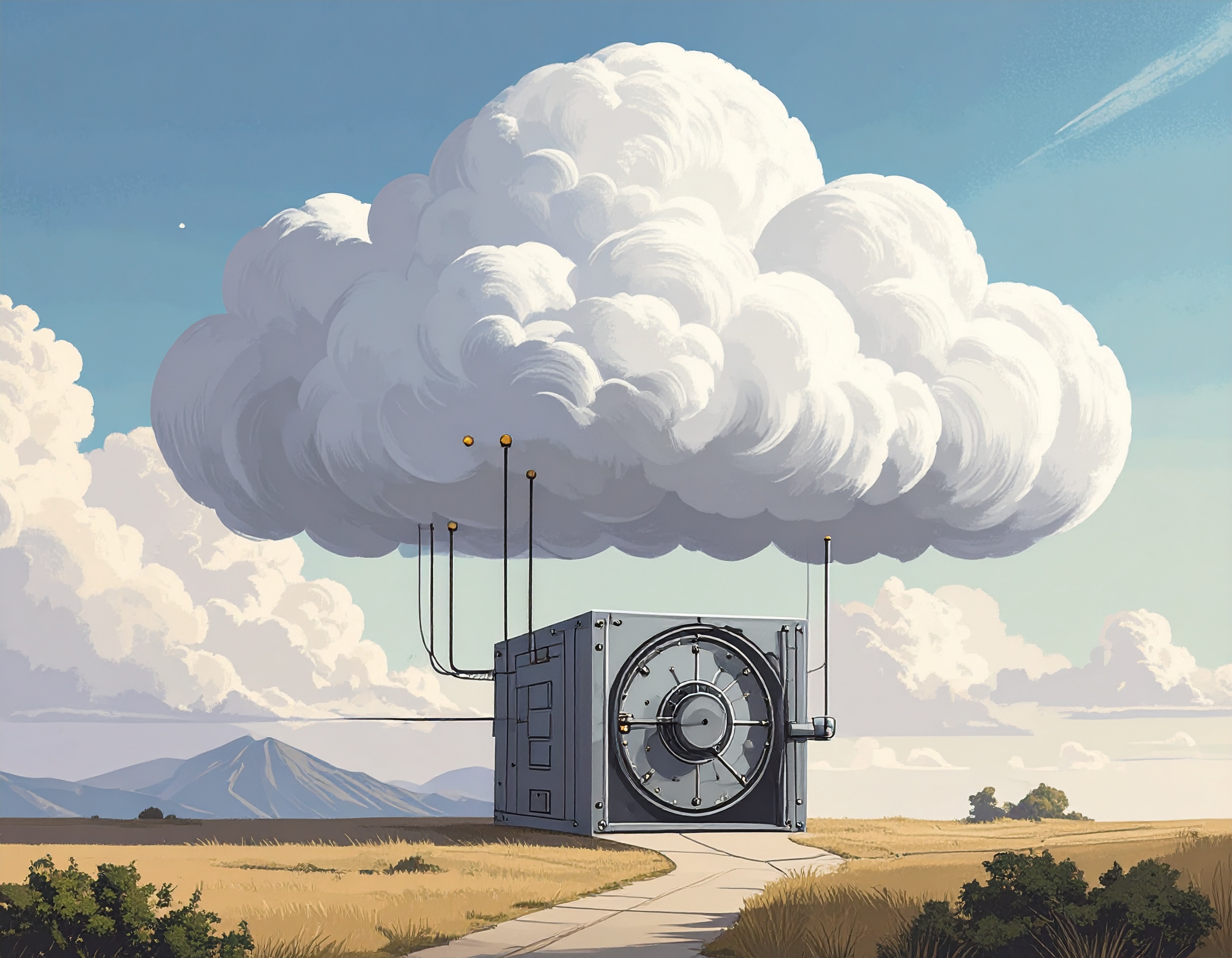 Cloud, die mit einem Tresor verbunden ist und den Cloud Speicher symbolisieren soll