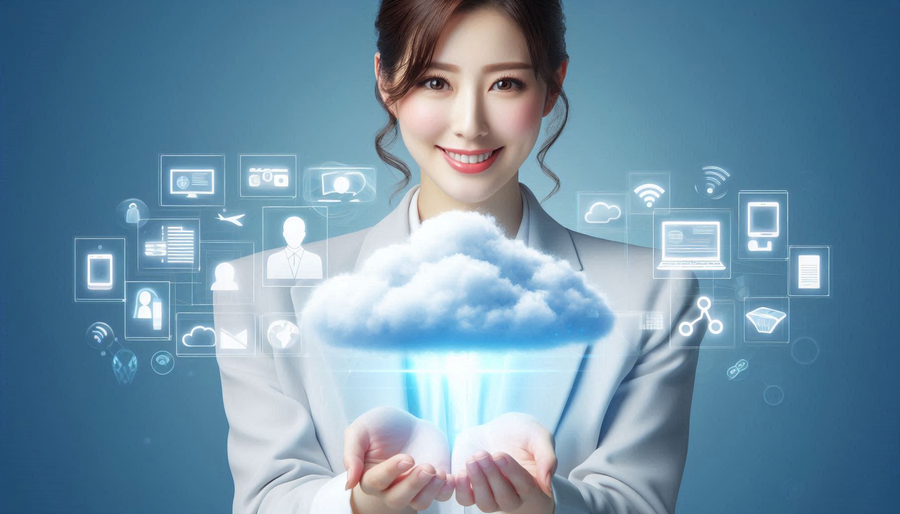 Eine Frau, die eine Cloud in den Händen hält
