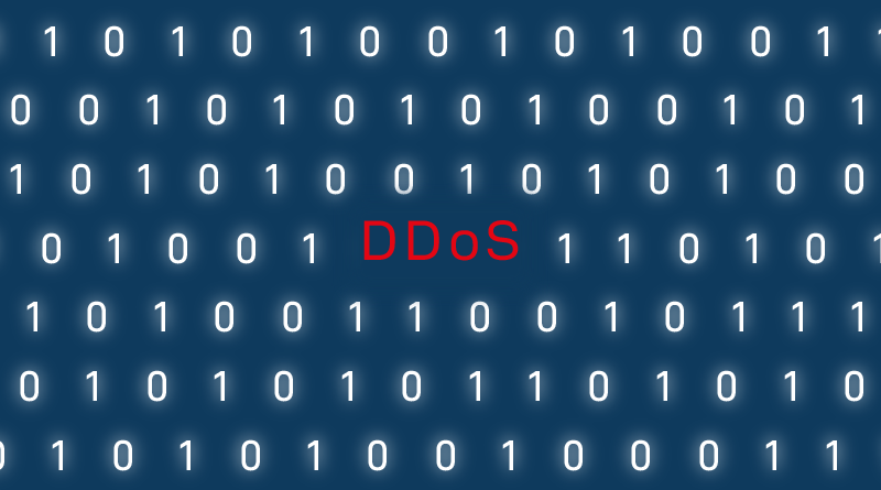 Binärcode, in dessen Mitte DDoS steht