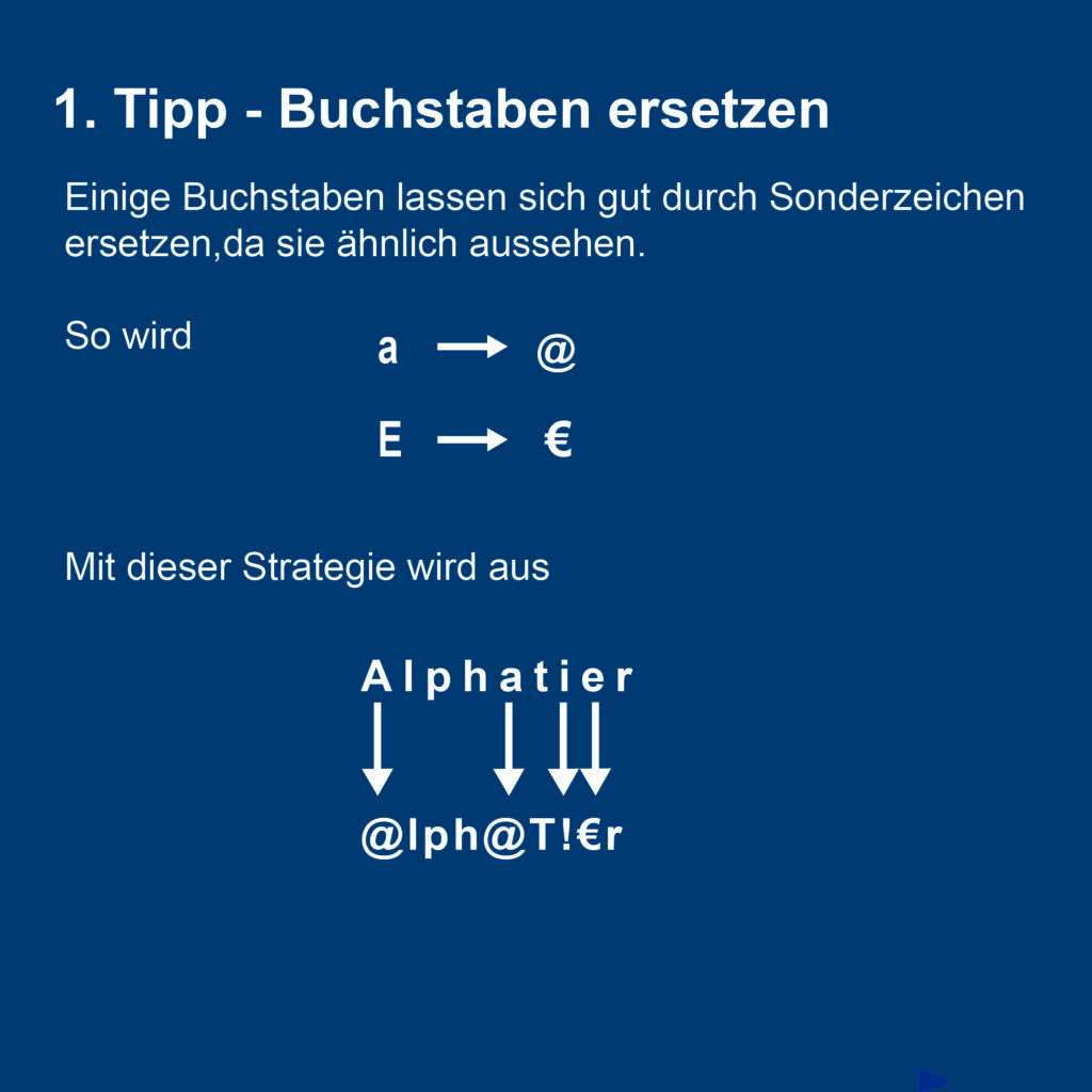 Kachel mit Tipp: Buchstaben ersetzen