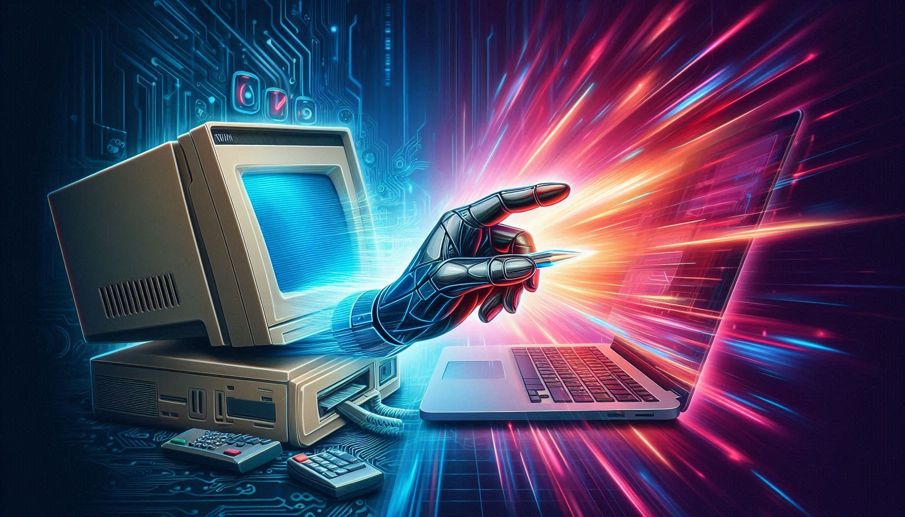 Wie gelingt die digitale Transformation mit LEITWERK? Computer mit Hand die in Richtung digitale Transformation zeigt